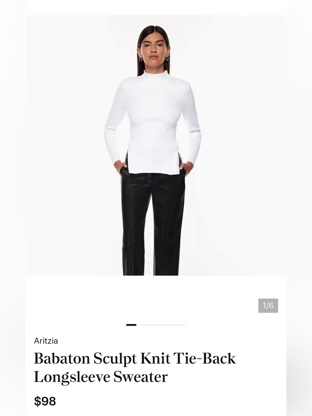 Aritzia Sculpt Knit Longsleeve Sweater in Black XS